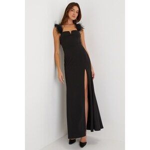 Lulus Glamorous Impression Black Feather Strap Mermaid Maxi Dress - Size L